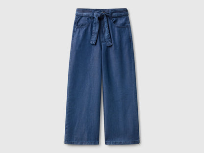 Benetton Blue Girls Wide Fit Jeans with Sash SKU: 4FFKCE03Q_901 Image 01