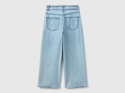 Benetton Light Blue Girls Wide Fit Jeans with Sash SKU: 4FFKCE03Q_902 Image 02