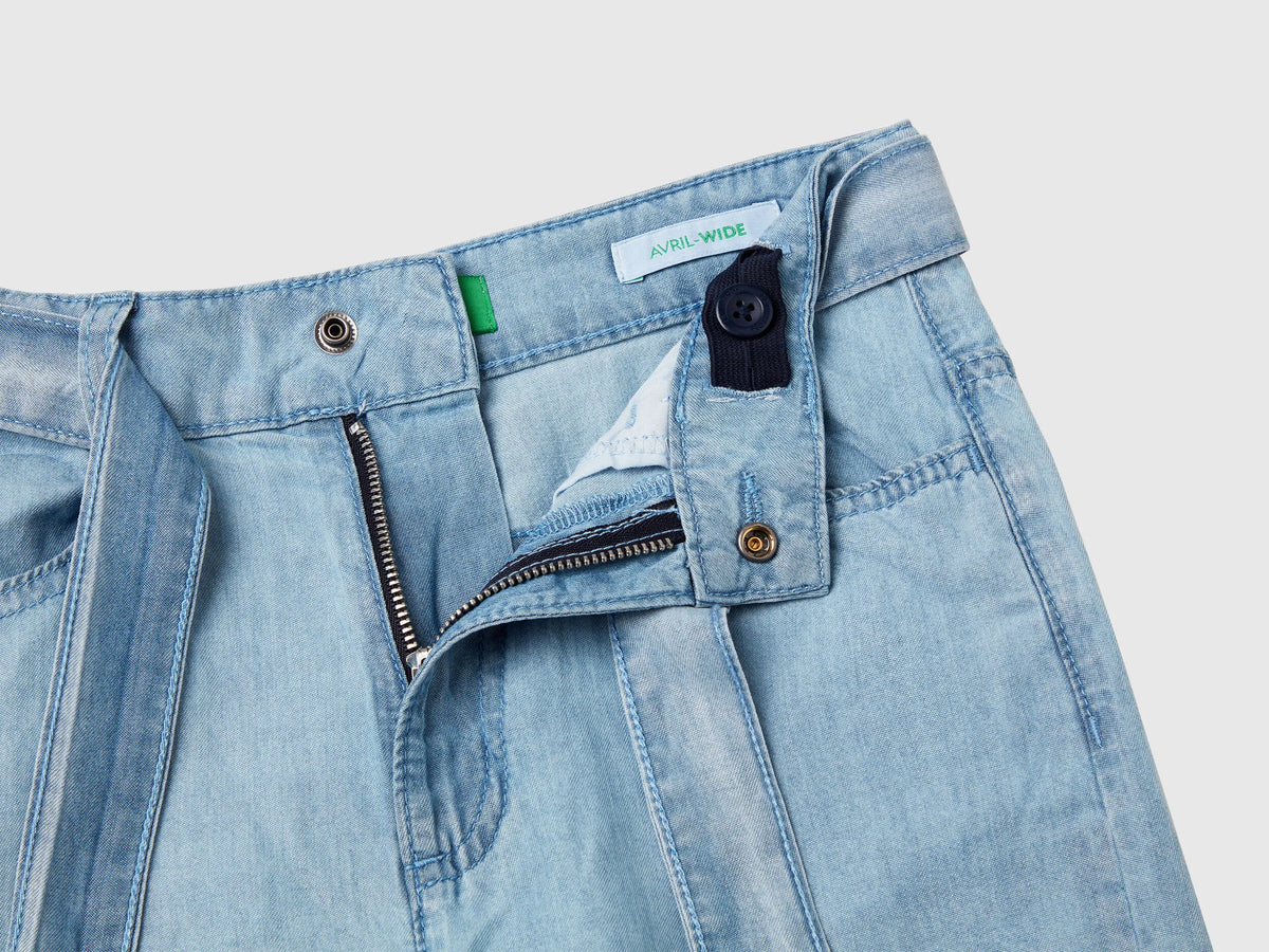 Benetton Light Blue Girls Wide Fit Jeans with Sash SKU: 4FFKCE03Q_902 Image 03