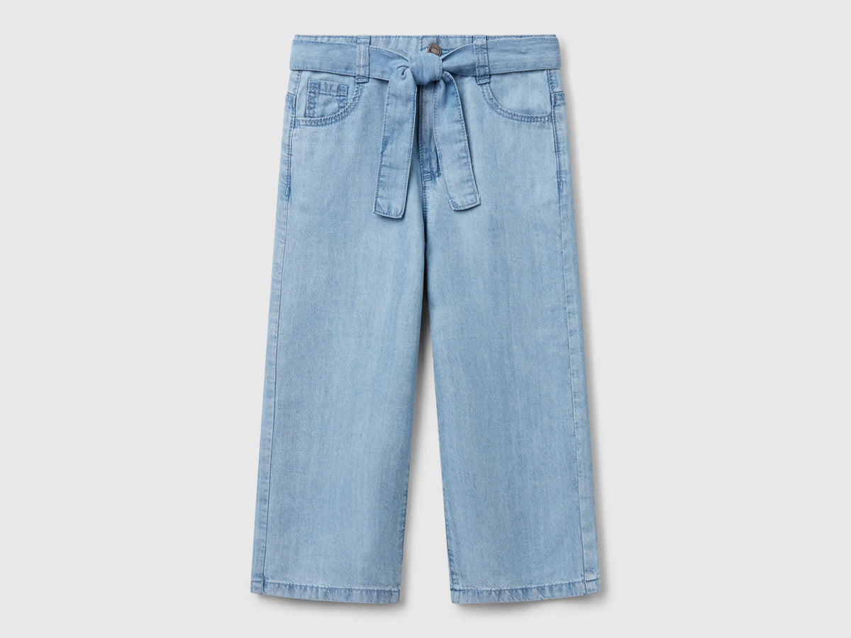 Benetton Light Blue Girls Wide Fit Trousers with Belt SKU: 4FFKGE02E_902 Image 01