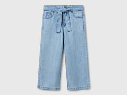 Benetton Light Blue Girls Wide Fit Trousers with Belt SKU: 4FFKGE02E_902 Image 01
