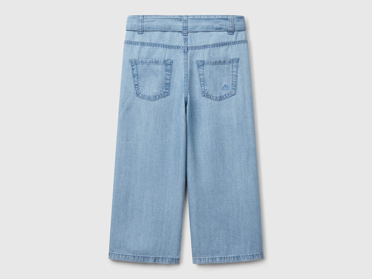 Benetton Light Blue Girls Wide Fit Trousers with Belt SKU: 4FFKGE02E_902 Image 02