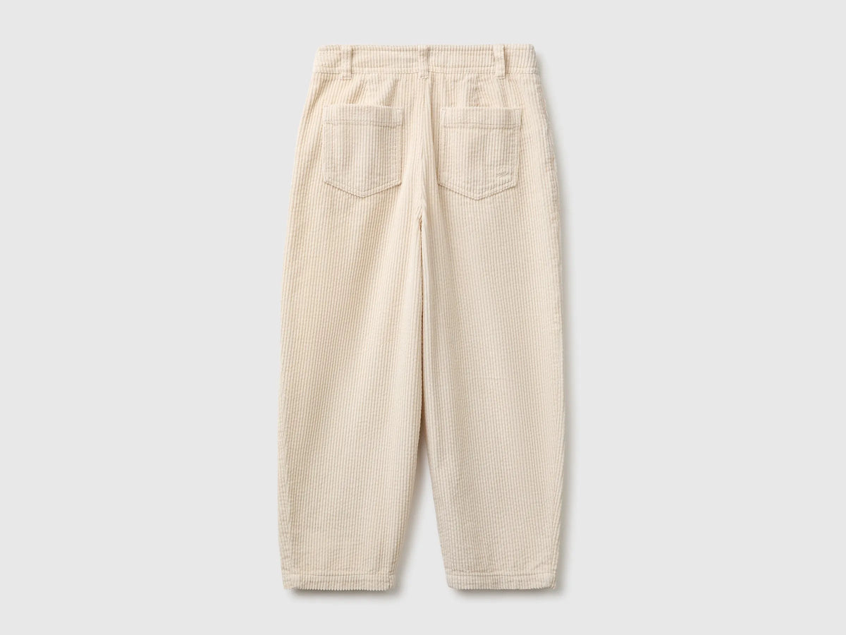 Benetton Creamy White Girls Corduroy Barrel-Fit Trousers SKU: 4FNFCF063_00V Image 02