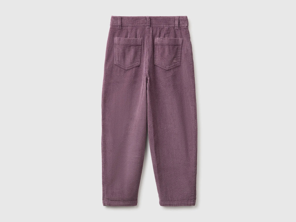 Benetton Plum Girls Corduroy Barrel-Fit Trousers SKU: 4FNFCF063_048 Image 02