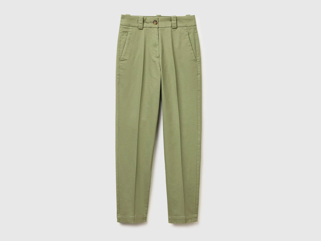 Benetton Olive Green Women Slim Fit Trousers SKU: 4FRXDF096_26K Image 01