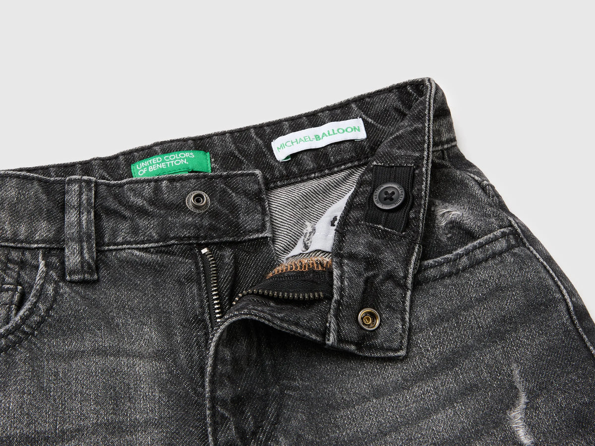 Benetton Black Boys Balloon Fit Jeans SKU: 4GD1GE034_700 Image 03