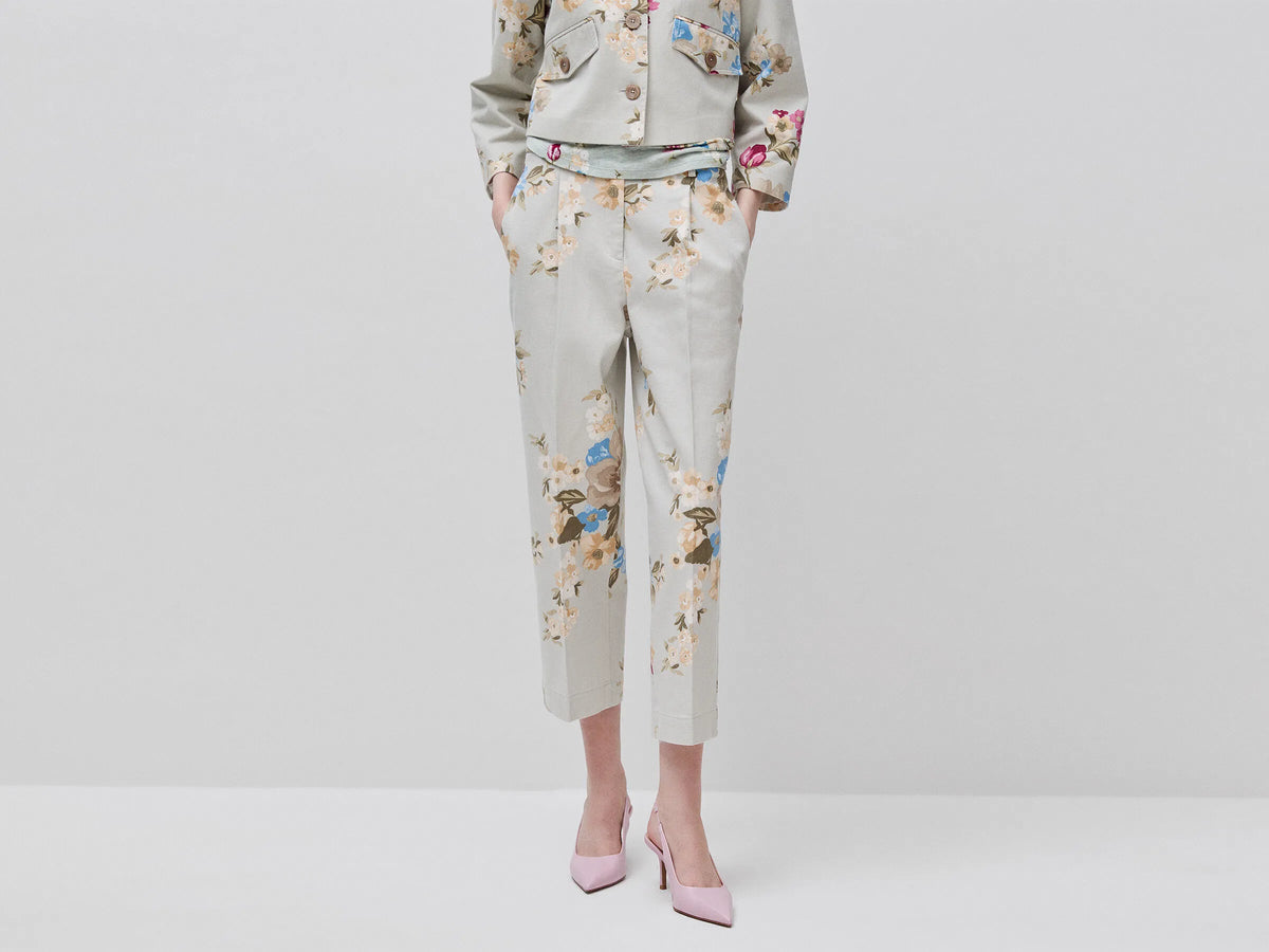 Benetton Light Green Women Floral Trousers SKU: 4H3UDF0BB_67F Image 01