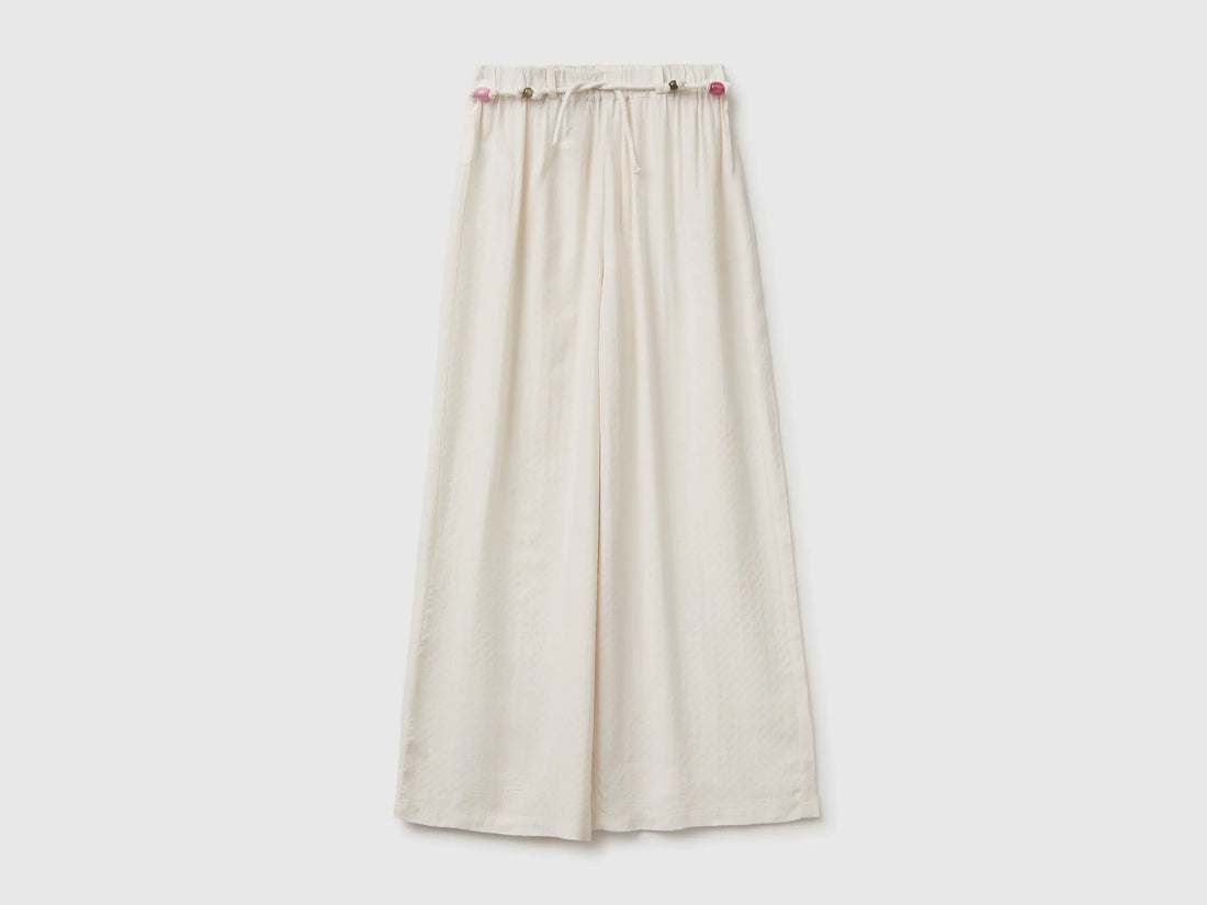 Benetton White Girls Wide Trousers with Belt SKU: 4ILTCF05V_00E Image 01