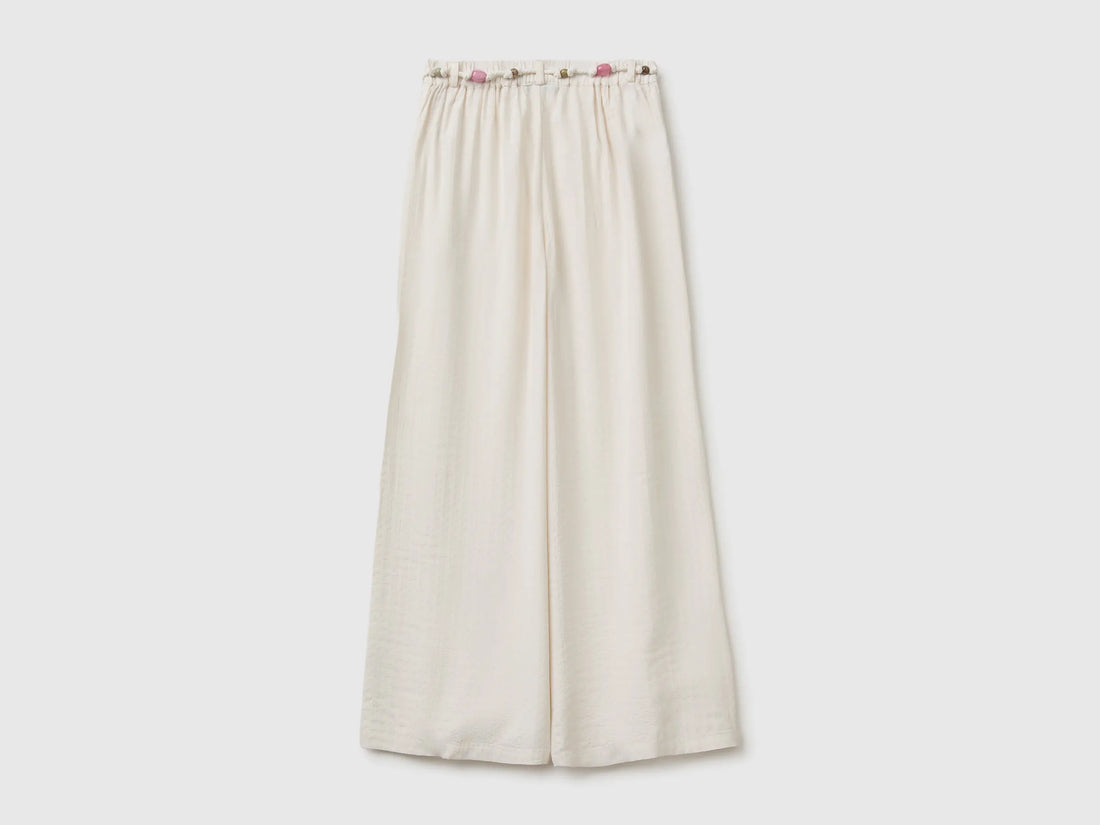 Benetton White Girls Wide Trousers with Belt SKU: 4ILTCF05V_00E Image 02