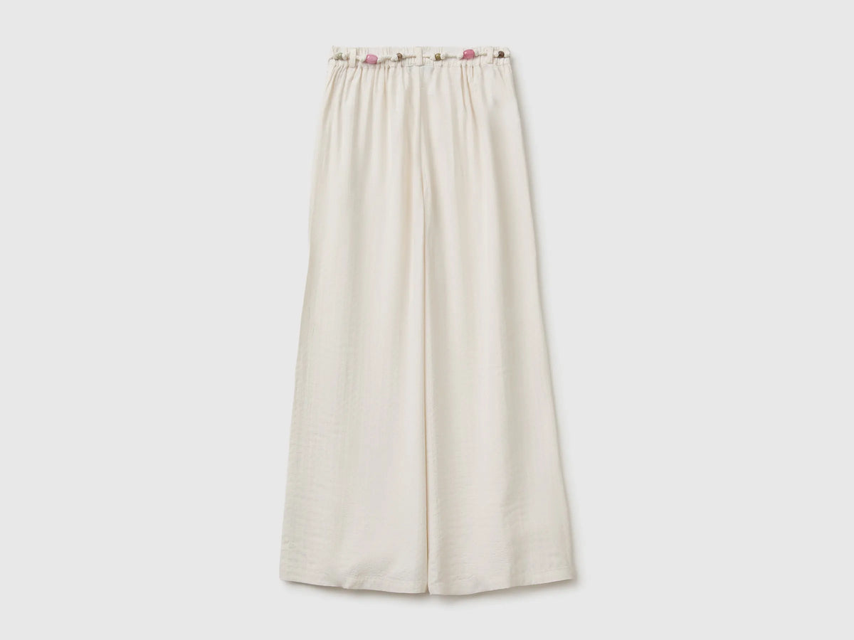Benetton White Girls Wide Trousers with Belt SKU: 4ILTCF05V_00E Image 02