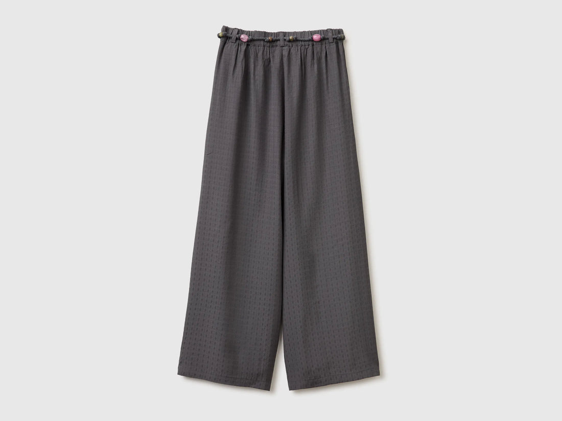 Benetton Dark Gray Girls Wide Trousers with Belt SKU: 4ILTCF05V_23C Image 02