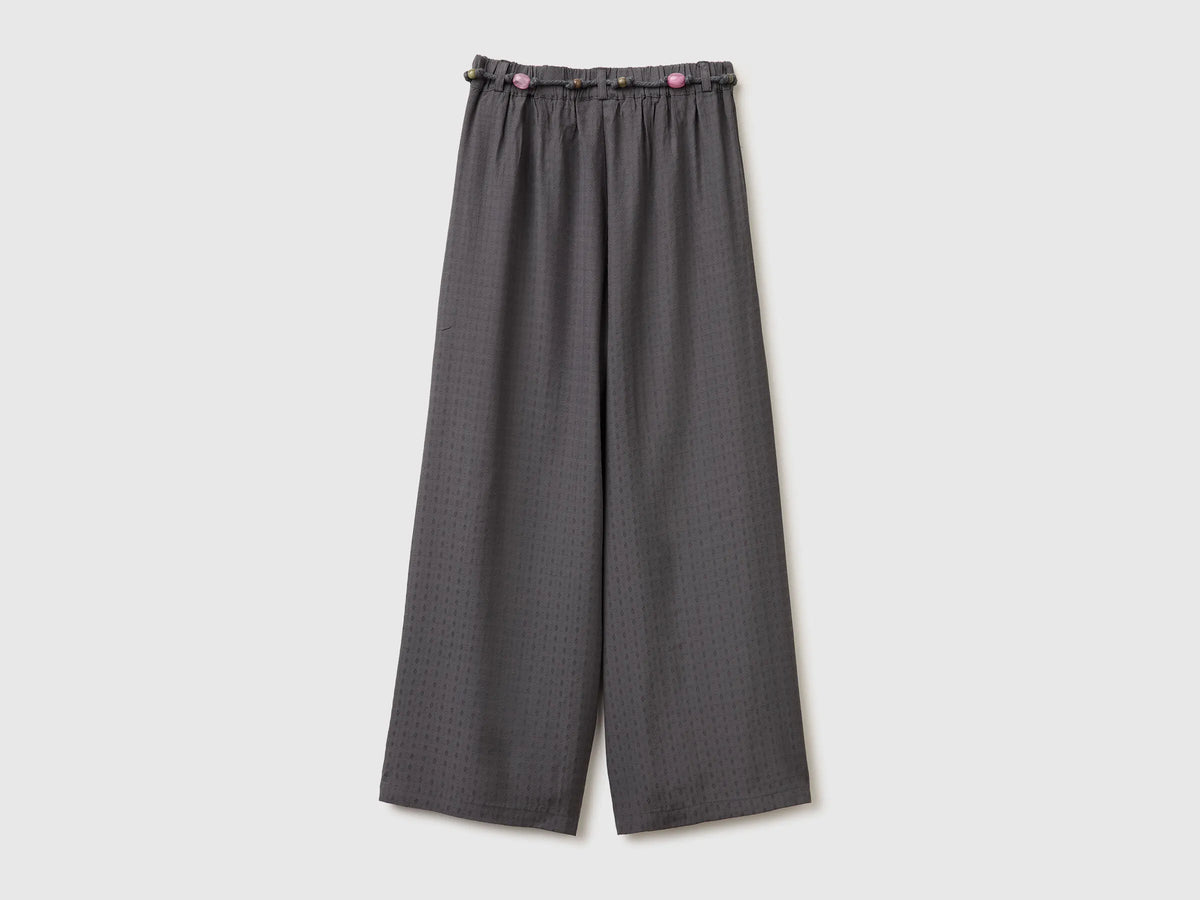 Benetton Dark Gray Girls Wide Trousers with Belt SKU: 4ILTCF05V_23C Image 02