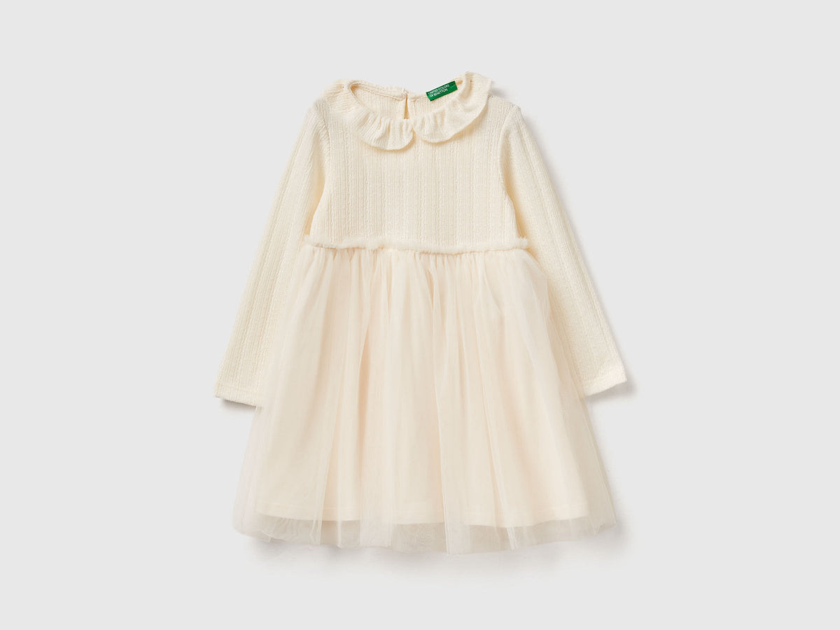 Benetton_Creamy White_Dress with Tulle Collar_4JACGV02J_0R2_01