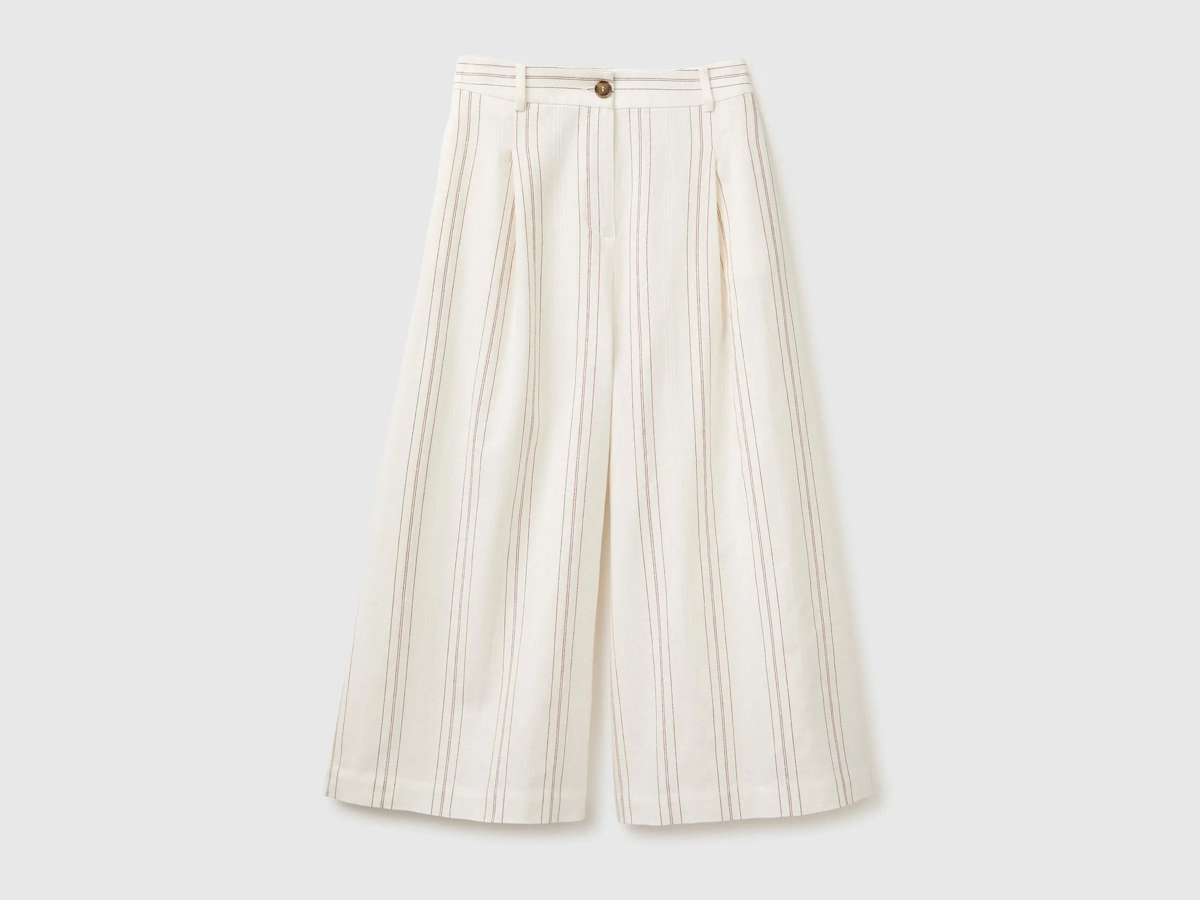 Benetton White Women Wide-Leg Striped Linen Blend Trousers SKU: 4K9FDF0BR_901 Image 01