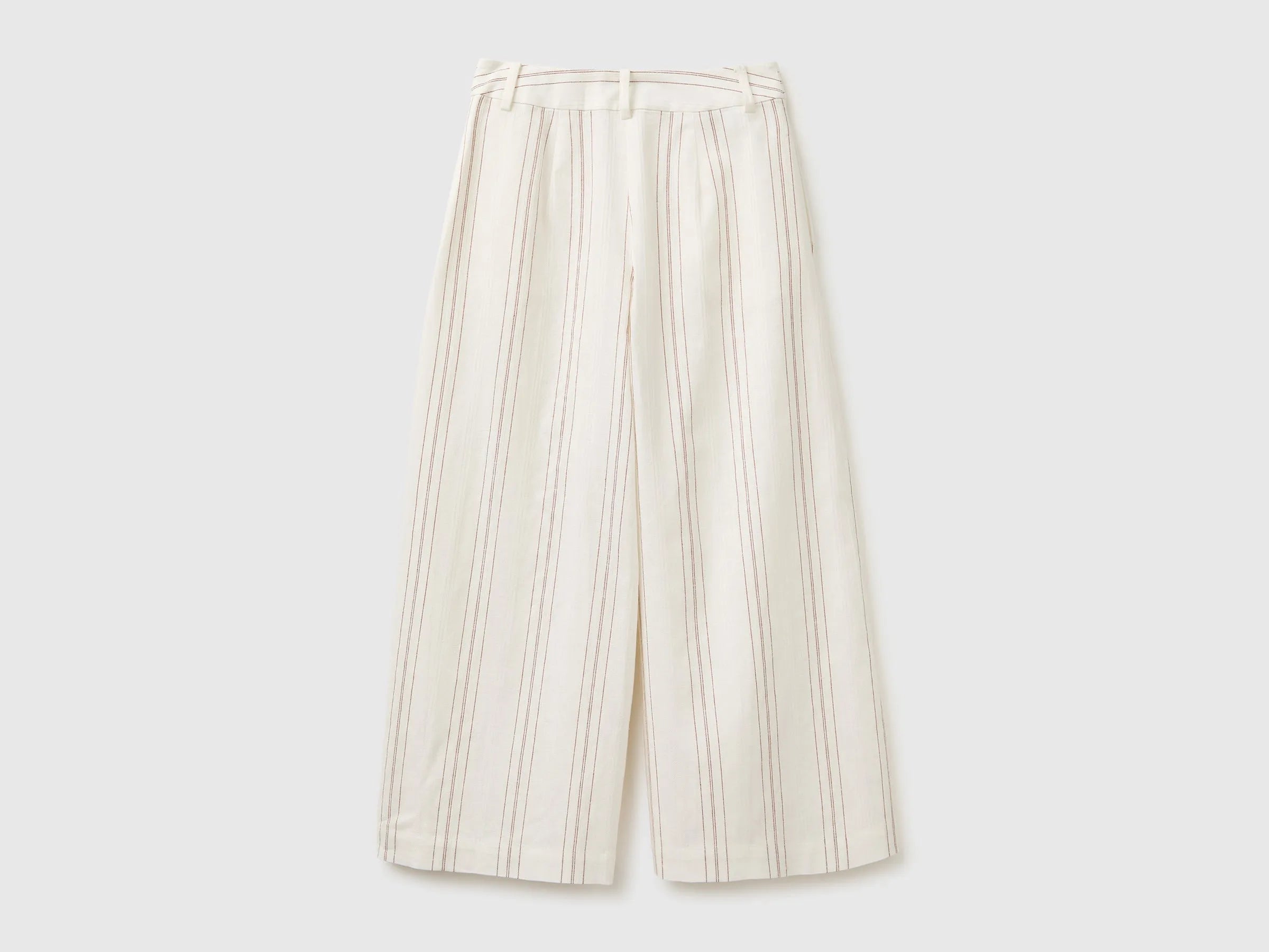 Benetton White Women Wide-Leg Striped Linen Blend Trousers SKU: 4K9FDF0BR_901 Image 02