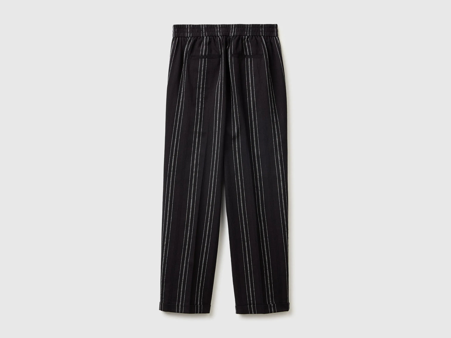 Benetton Black Women Striped Linen Blend Trousers SKU: 4K9FDF0BS_903 Image 02