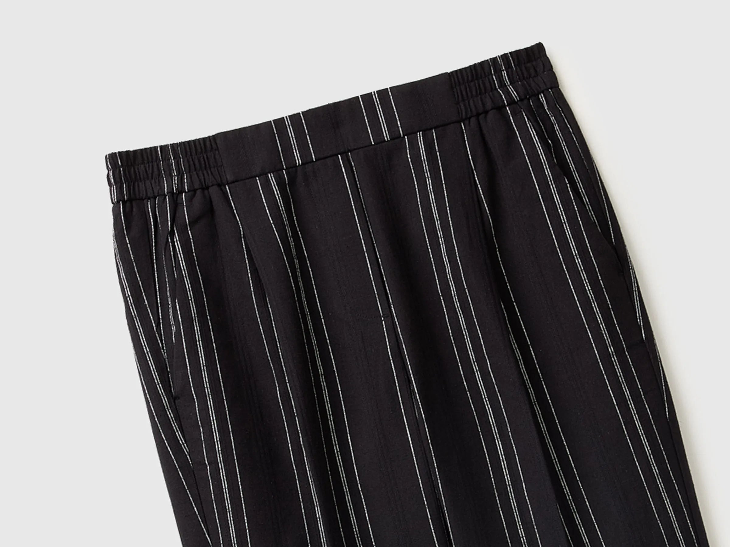 Benetton Black Women Striped Linen Blend Trousers SKU: 4K9FDF0BS_903 Image 03