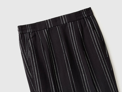Benetton Black Women Striped Linen Blend Trousers SKU: 4K9FDF0BS_903 Image 03