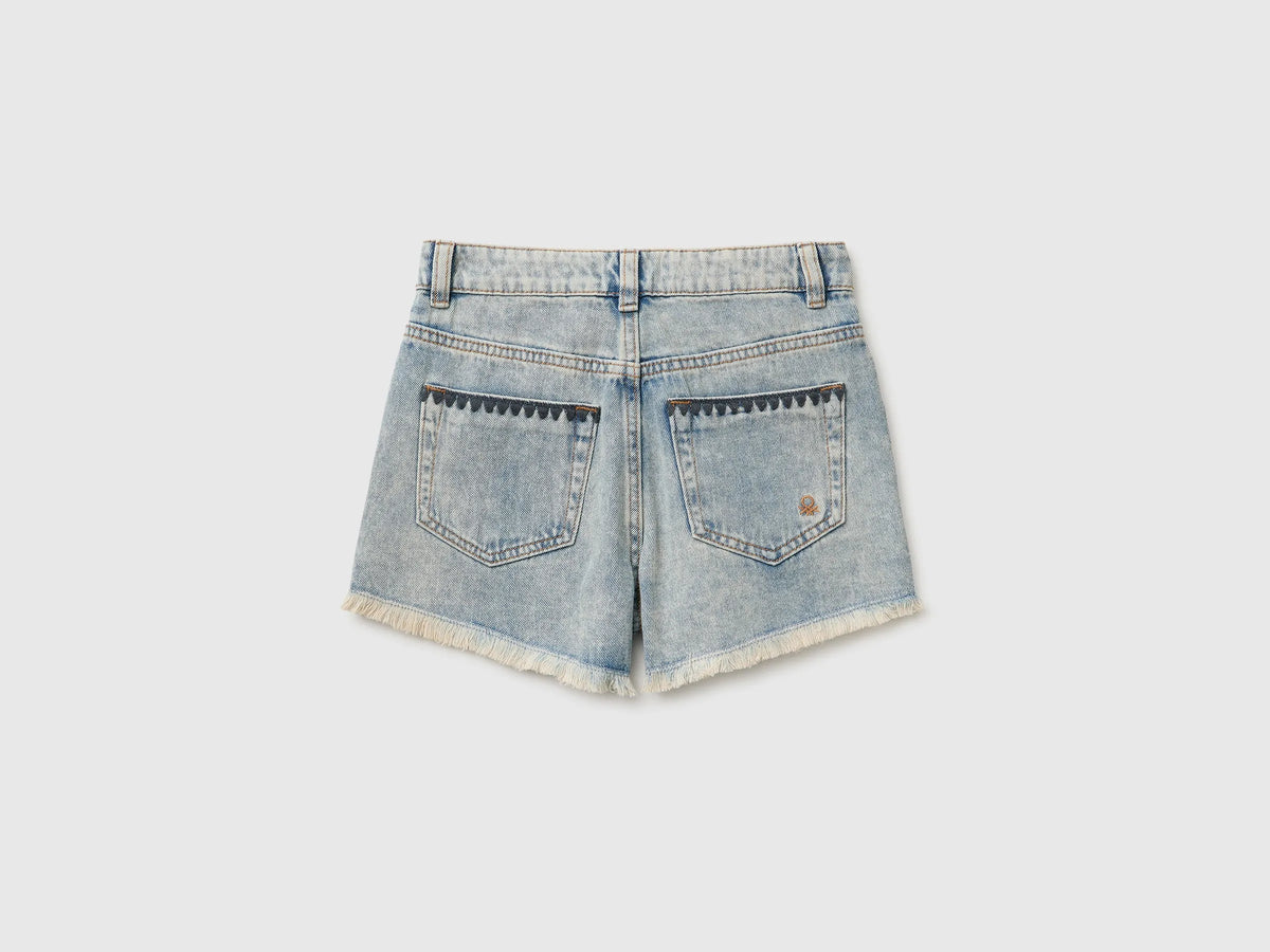 Benetton Light blue Girls Denim Shorts with Embroidery SKU: 4KEHC904O_901 Image 02