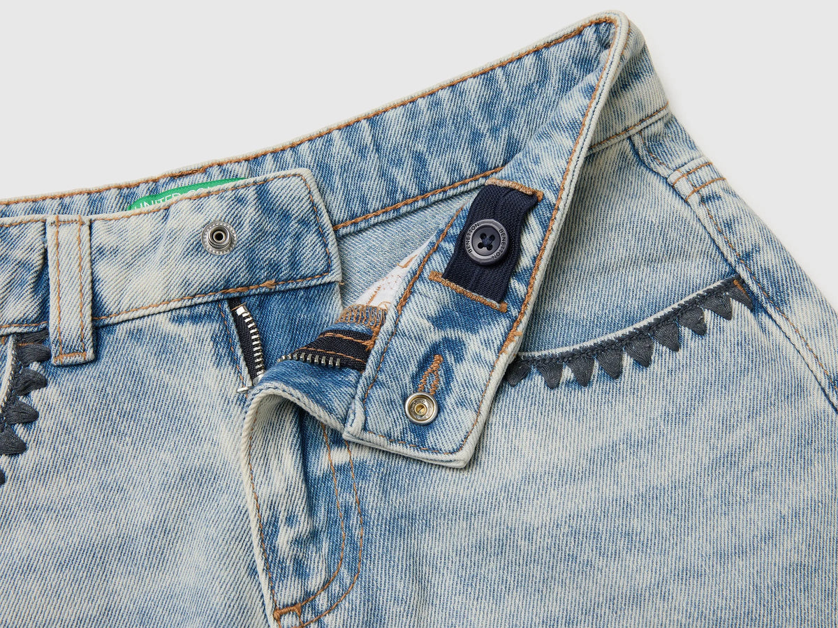 Benetton Light blue Girls Denim Shorts with Embroidery SKU: 4KEHC904O_901 Image 03