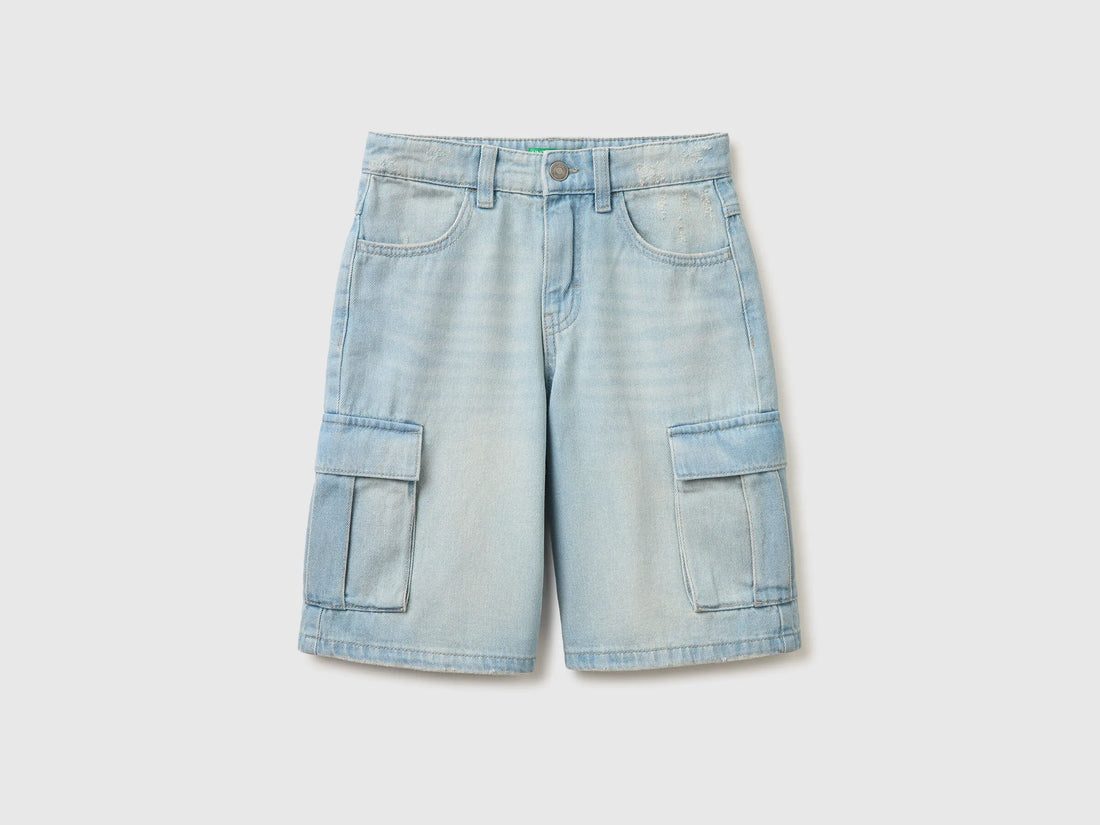 Benetton Sky Blue Boys Denim Bermuda Shorts with Pockets SKU: 4KEHC9052_902 Image 01