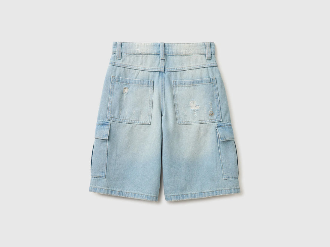 Benetton Sky Blue Boys Denim Bermuda Shorts with Pockets SKU: 4KEHC9052_902 Image 02