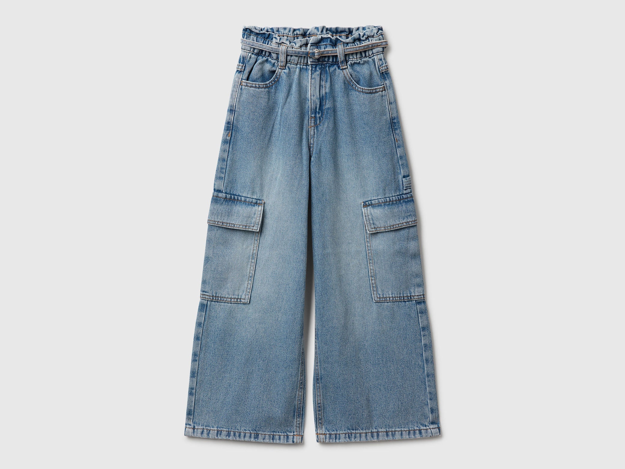 Benetton_Light Blue_Loose Fit Cargo Jeans_4KEHCF04T_901_01