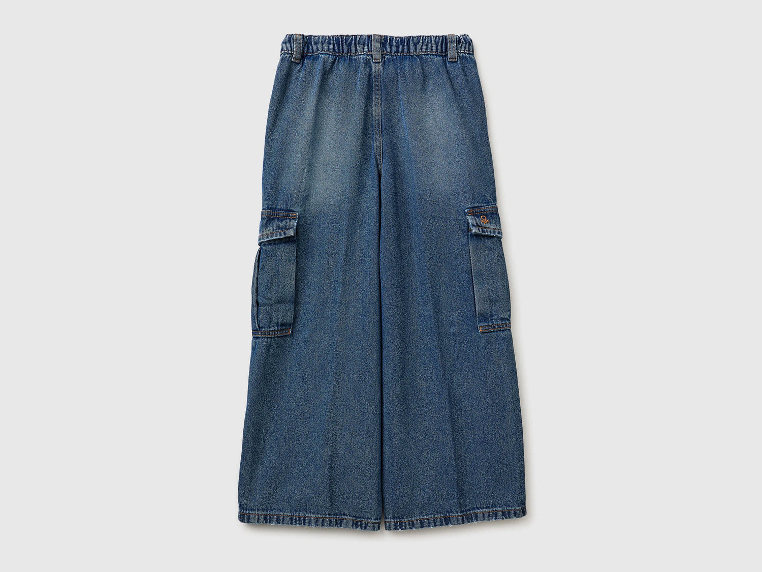 Benetton Blue Girls Wide-Fit Cargo Jeans SKU: 4KEHCF05I_901 Image 02