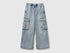Benetton Sky Blue Girls Wide-Fit Cargo Jeans SKU: 4KEHCF05I_902 Image 01
