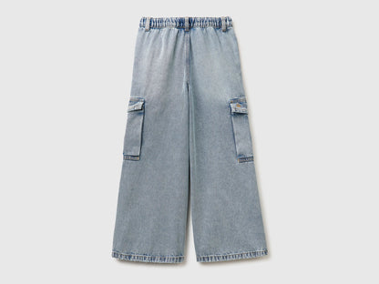Benetton Sky Blue Girls Wide-Fit Cargo Jeans SKU: 4KEHCF05I_902 Image 02