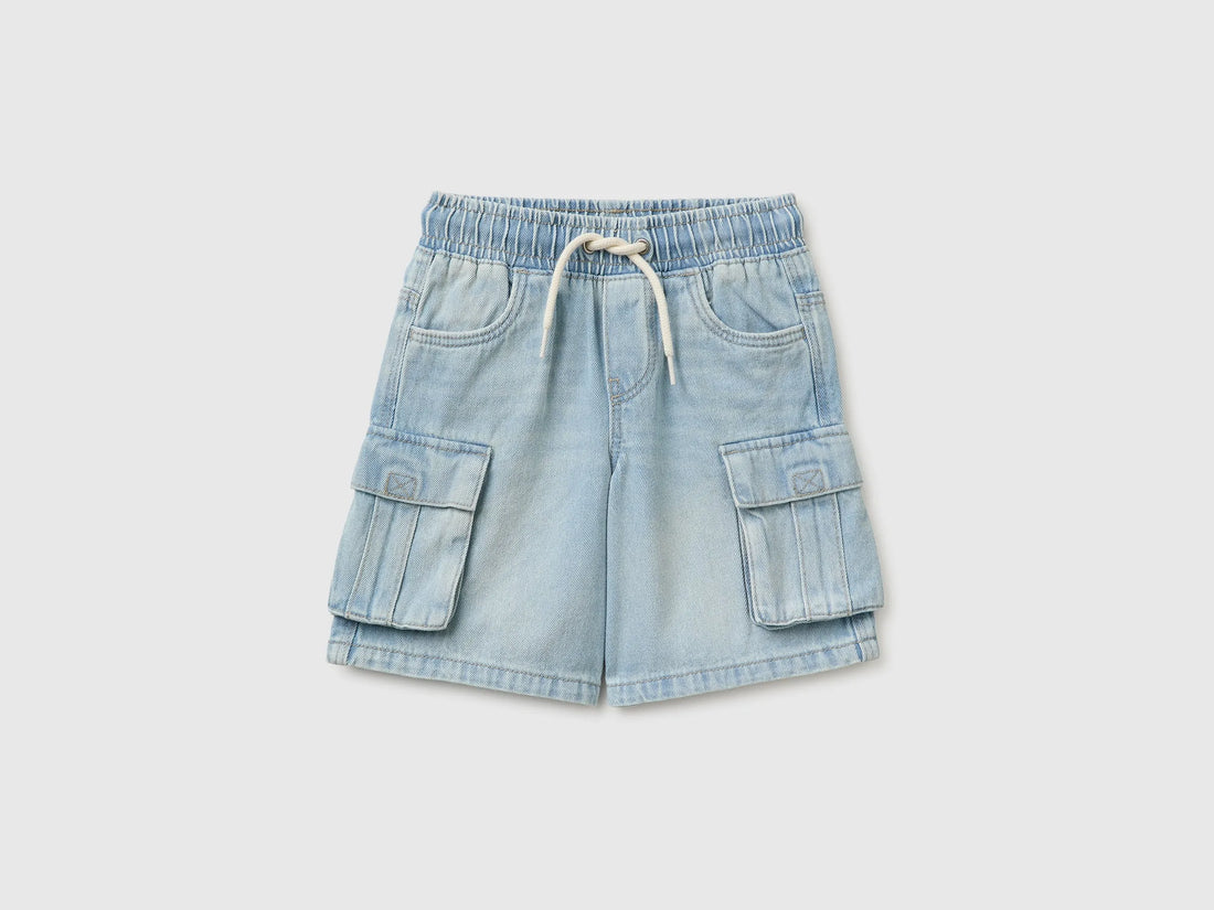 Benetton Blue Boys Denim Bermuda Shorts with Pockets SKU: 4KEHG903F_902 Image 01