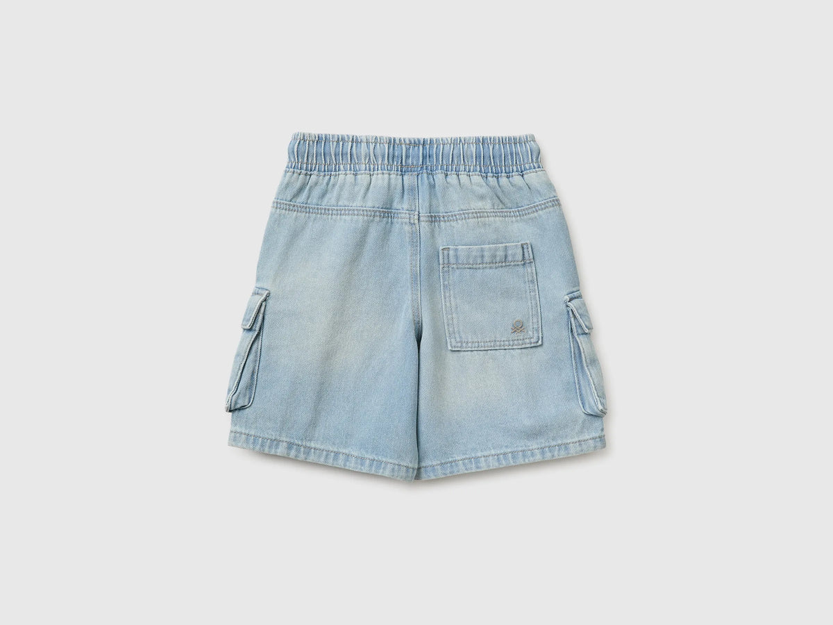 Benetton Blue Boys Denim Bermuda Shorts with Pockets SKU: 4KEHG903F_902 Image 02