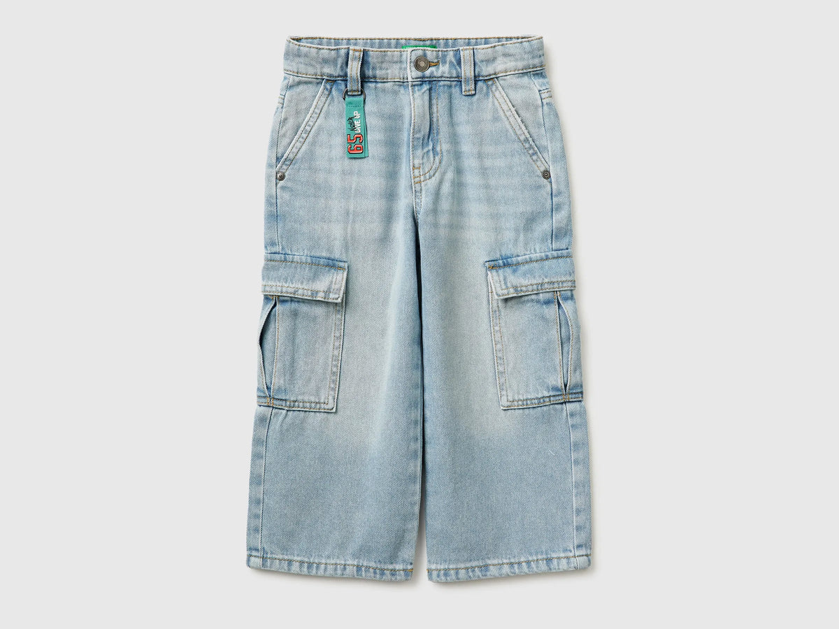 Benetton Blue Boys Loose-Fit Cargo Jeans SKU: 4KEHGF02X_902 Image 01