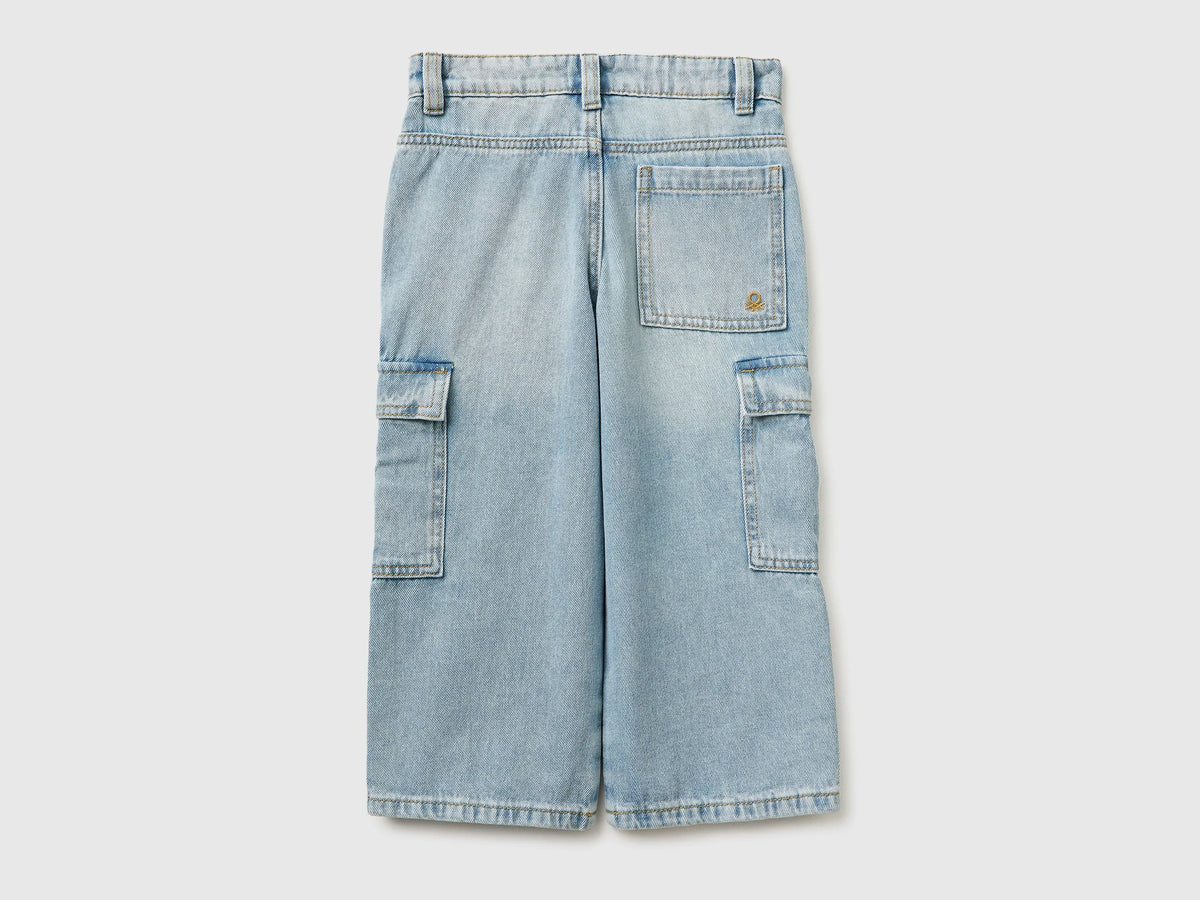 Benetton Blue Boys Loose-Fit Cargo Jeans SKU: 4KEHGF02X_902 Image 02