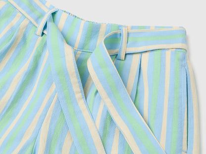 Benetton Multi-Color Girls Striped Shorts with Sash SKU: 4KFZC904T_71A Image 03