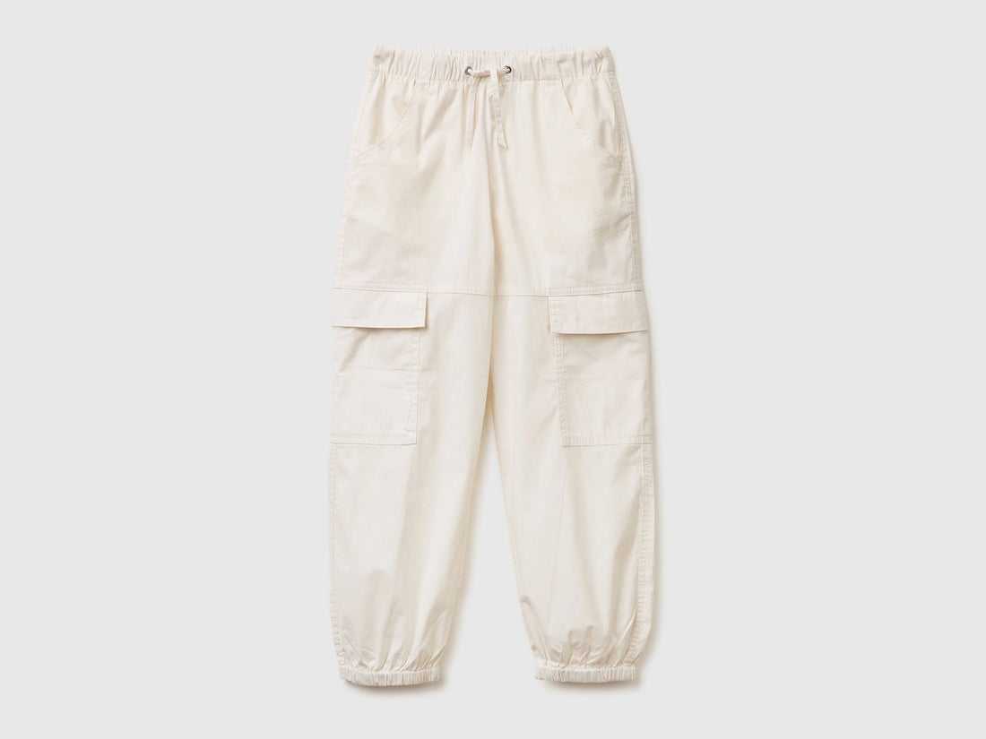 Benetton Creamy White Girls Jogger Fit Cargo Pants SKU: 4L2VCF05H_00E Image 01