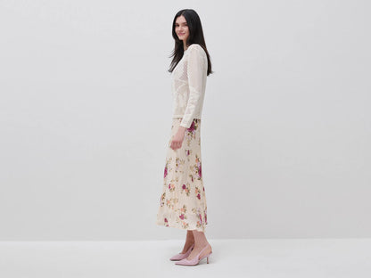 Benetton Creamy White Women Flowing Floral Skirt SKU: 4LKED005S_68P Image 01