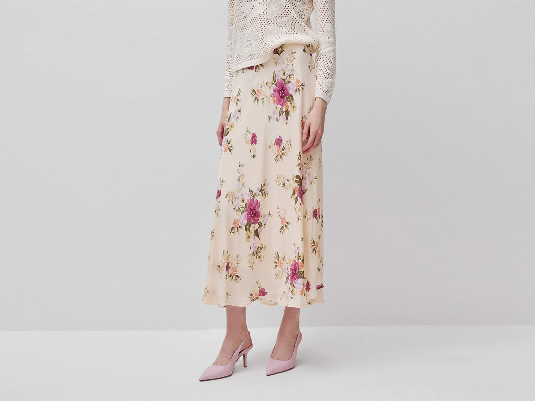 Benetton Creamy White Women Flowing Floral Skirt SKU: 4LKED005S_68P Image 02