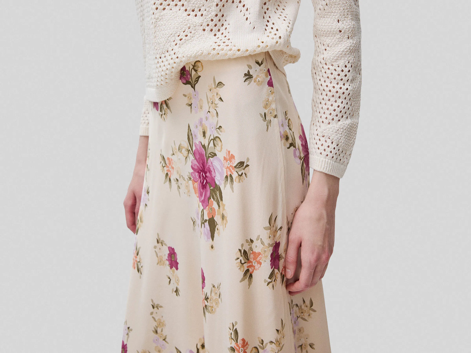 Benetton Creamy White Women Flowing Floral Skirt SKU: 4LKED005S_68P Image 04