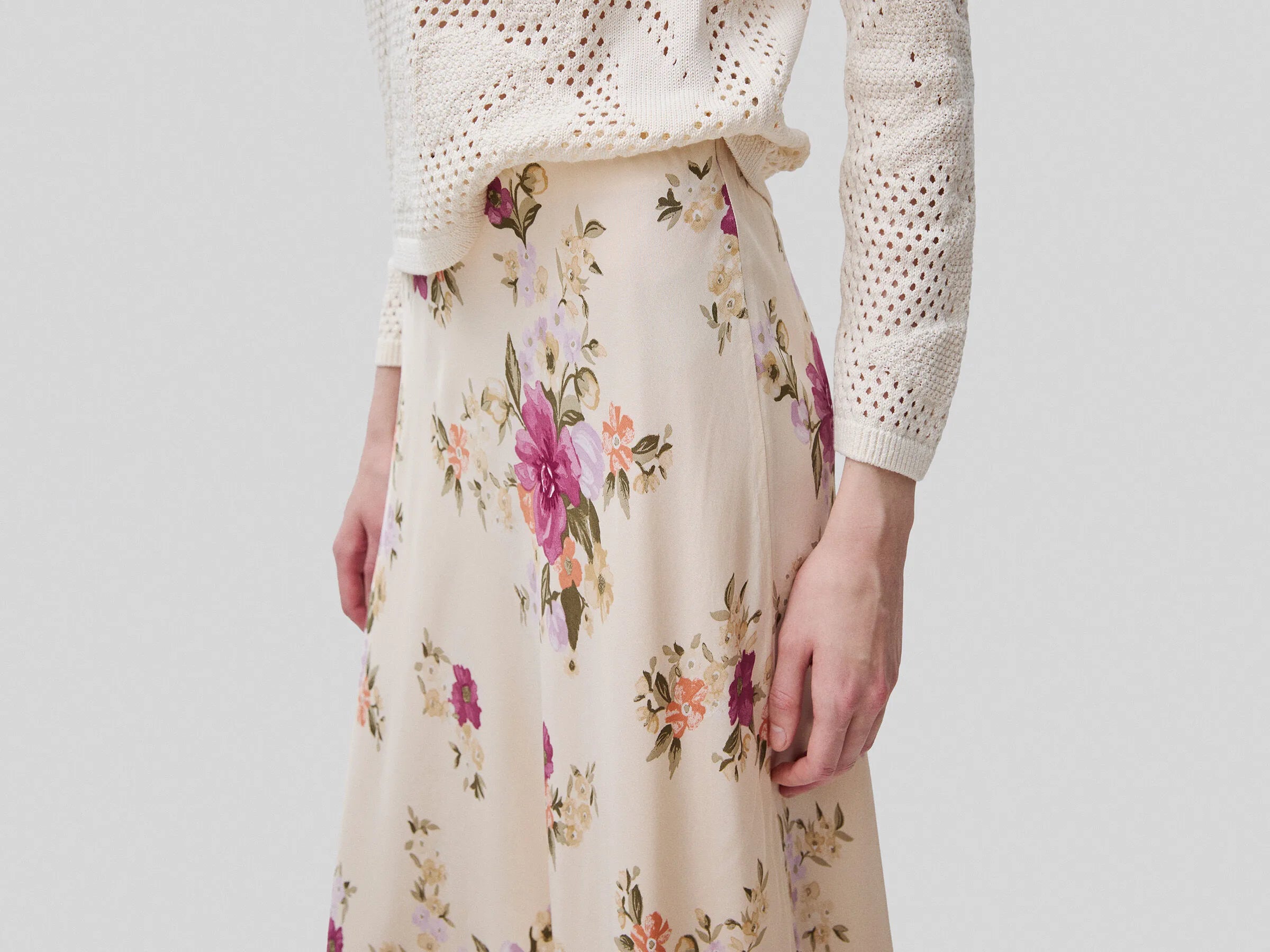 Benetton Creamy White Women Flowing Floral Skirt SKU: 4LKED005S_68P Image 04