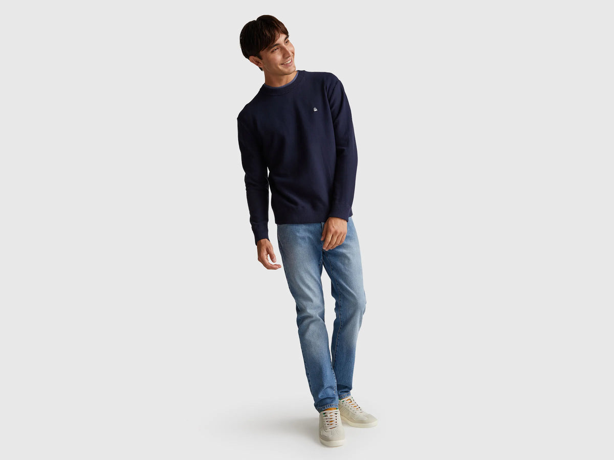 Benetton Light Blue Men Five Pocket Slim Fit Jeans SKU: 4MCP57BC8_902 Image 01