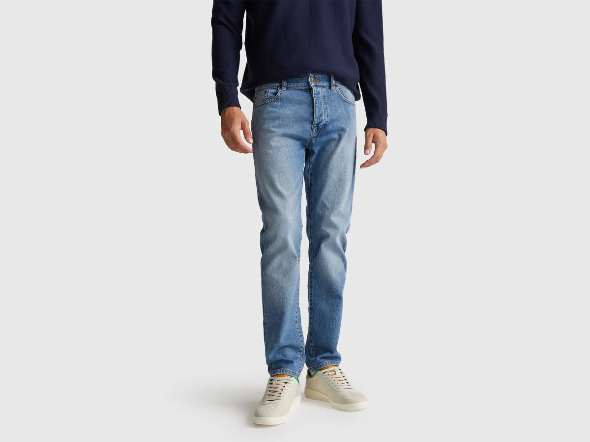 Benetton Light Blue Men Five Pocket Slim Fit Jeans SKU: 4MCP57BC8_902 Image 02