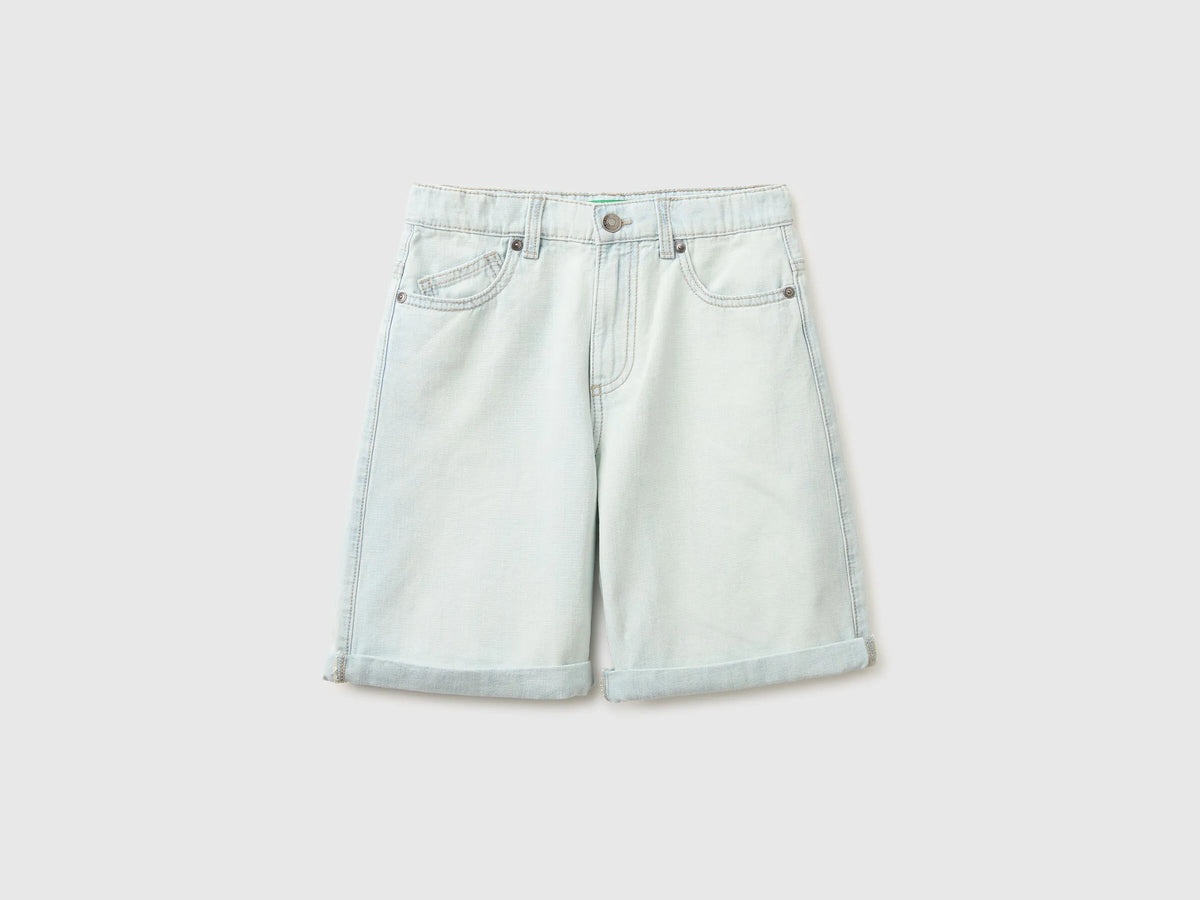 Benetton Sky Blue Boys Denim Bermuda Shorts with Cuffs SKU: 4MI9C9054_902 Image 01