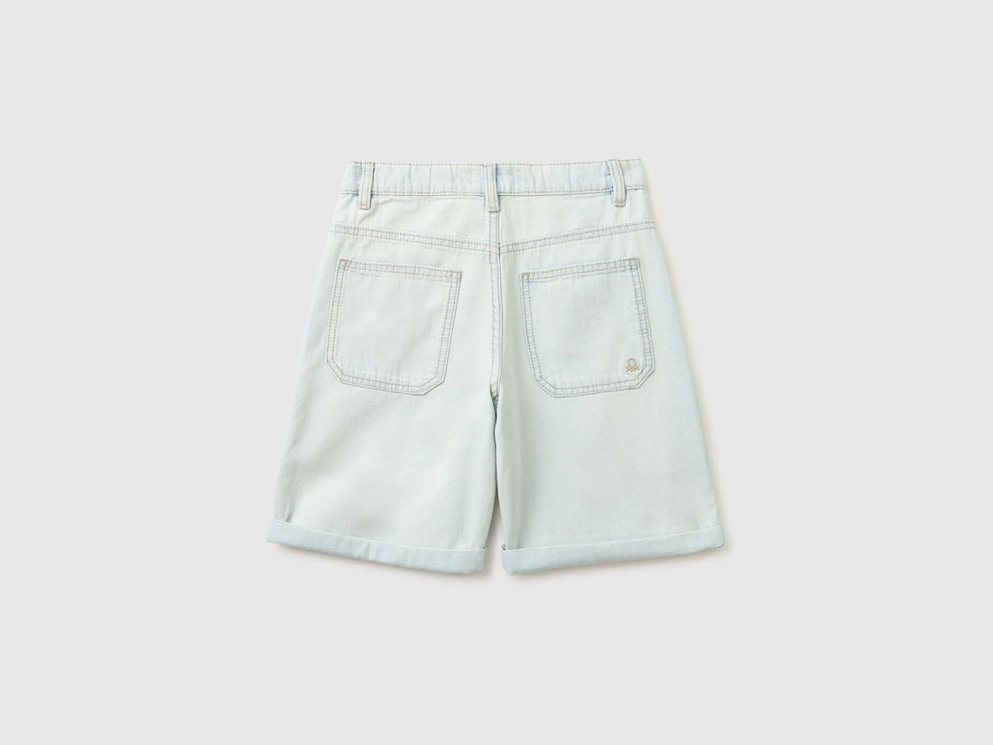 Benetton Sky Blue Boys Denim Bermuda Shorts with Cuffs SKU: 4MI9C9054_902 Image 02