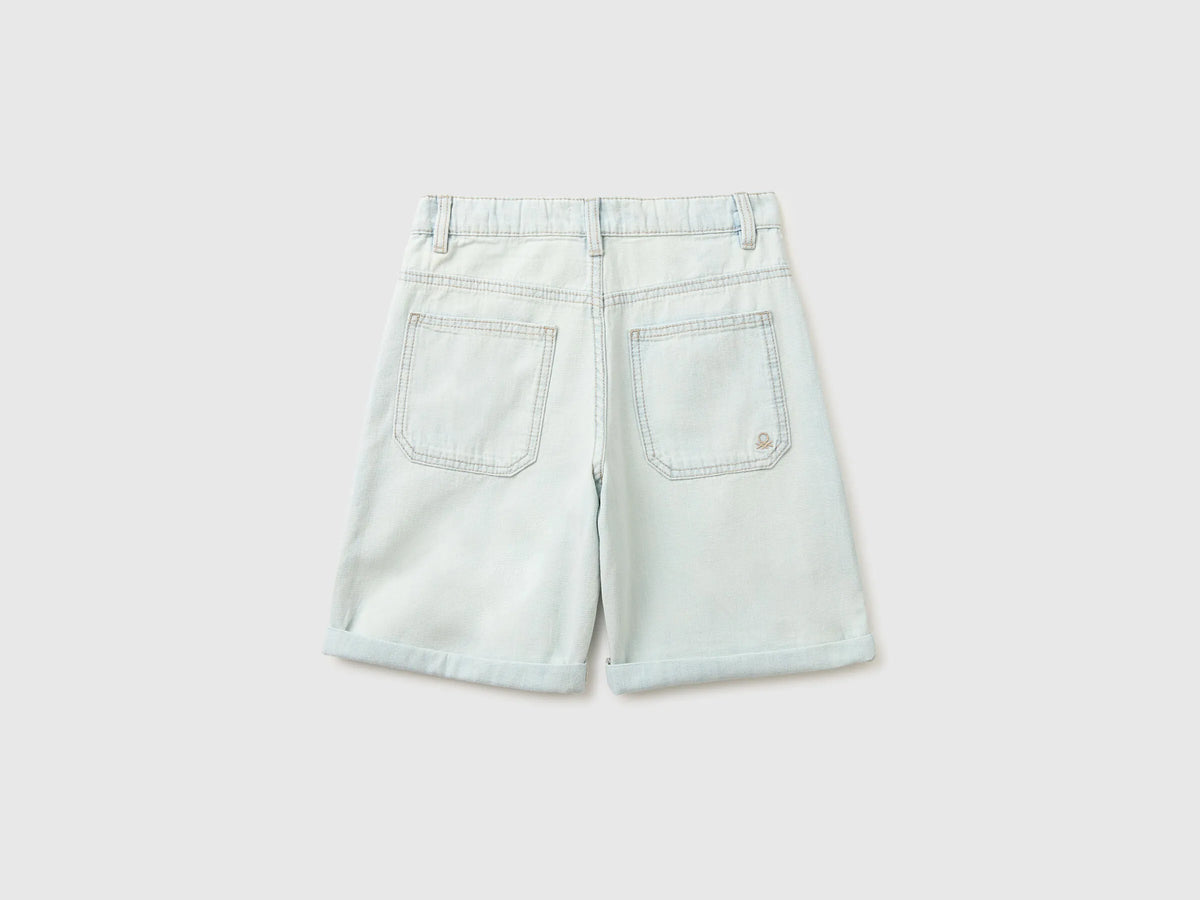 Benetton Sky Blue Boys Denim Bermuda Shorts with Cuffs SKU: 4MI9C9054_902 Image 02