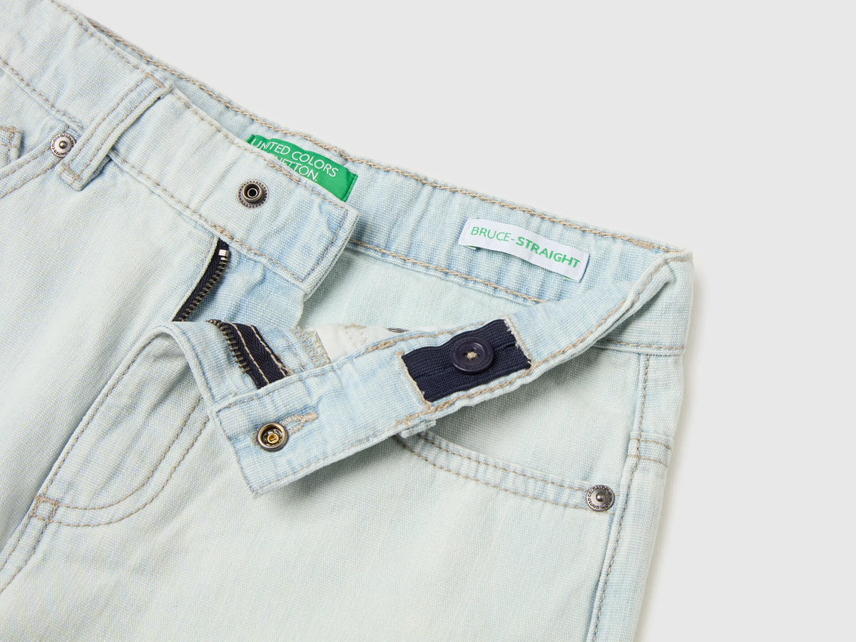 Benetton Sky Blue Boys Denim Bermuda Shorts with Cuffs SKU: 4MI9C9054_902 Image 03