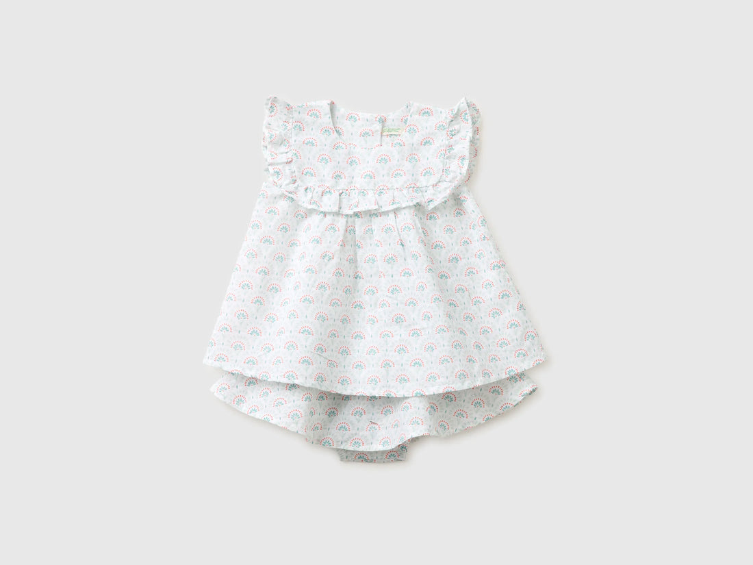 Benetton White Girls Floral Linen Blend Set SKU: 4NVDAK001_68A Image 01