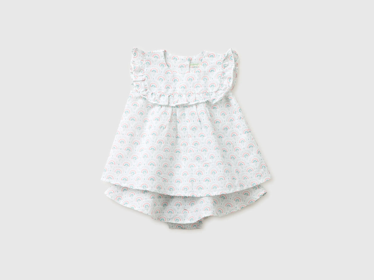 Benetton White Girls Floral Linen Blend Set SKU: 4NVDAK001_68A Image 01