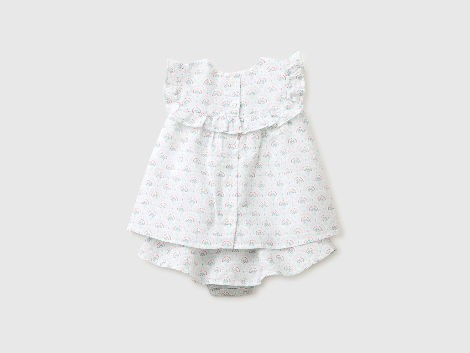 Benetton White Girls Floral Linen Blend Set SKU: 4NVDAK001_68A Image 02