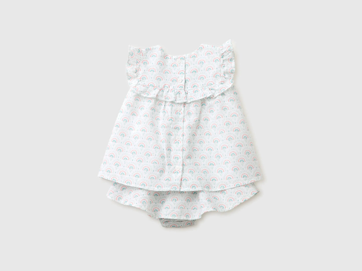 Benetton White Girls Floral Linen Blend Set SKU: 4NVDAK001_68A Image 02